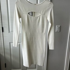 bebe White Long Sleeve Dress with Cut-Out